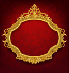 Gold vintage picture frame on wall