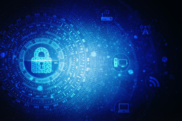 2d illustration Safety concept: Closed Padlock on digital background