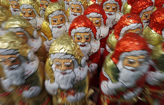 chocolate santa claus in a hurry at x mas, christmas