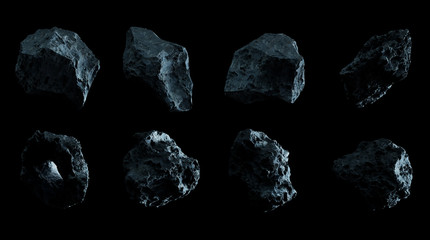 Dark rock asteroid pack 3D rendering