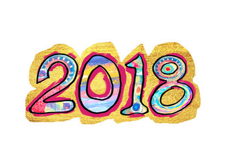 Figures 2018 as a symbol of the new year, painted by a painter on a white background.2018 new year banner.