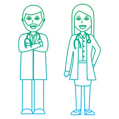 doctors man and woman  healthcare icon image vector illustration design  green to blue ombre line