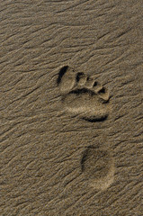 Fototapeta na wymiar A barefoot engraved on sand