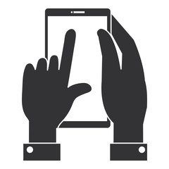 Obraz premium hand with smartphone device isolated icon vector illustration design
