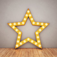 Golden retro star on concrete background and wooden floor. 3D rendering - 185657717