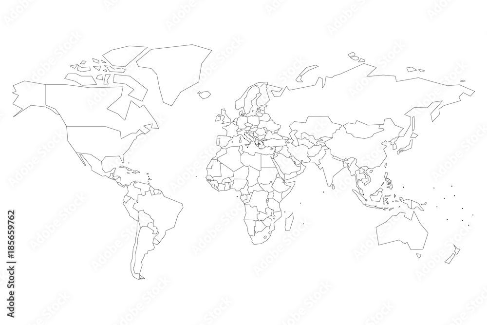Wall mural political map of world with dots instead of small states. blank map for school quiz. simplified blac - Wall murals