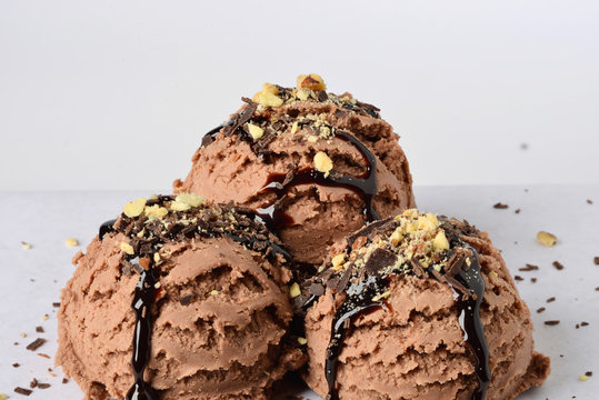 Chocolate Icecream with Syrup and Pistachio Nute. For Package Design