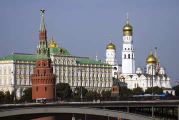 Fototapeta na wymiar Old architecture of Moscow Kremlin. Popular landmark. Color photo.