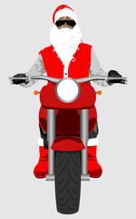 Santa on classic motorcycle front view isolated color vector illustration