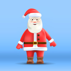 Cartoon Santa Claus Isolated on Background. Realistic Christmas Character. Vector Illustration.