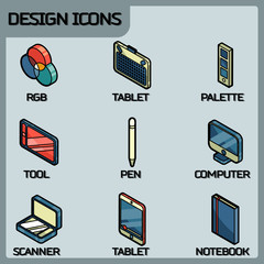 Design color outline isometric icons