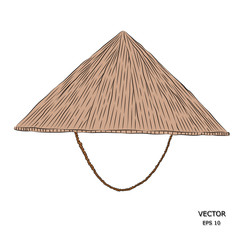 Asian hat. Manual drawing of hand drawing. Vector illustration