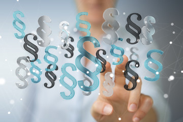 Businesswoman using law paragraph symbol 3D rendering