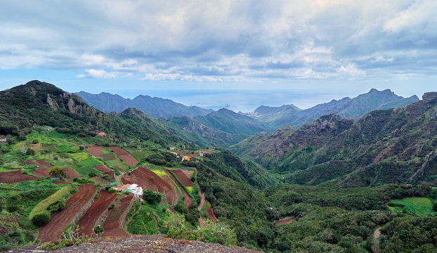 aearial view of small village in Anaga Natural Park, Tenerife, Canary Islands, Spain