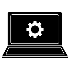 open laptop device with setting on screen  pictogram image