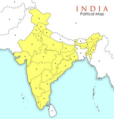 Detailed map of India, Asia with all states and country boundary