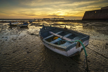 Beach Boat at La Caleta Beach Cadiz Spain