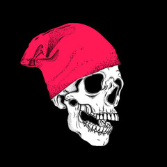 Portrait of a skull in a hat. Can be used for printing on T-shirts, flyers, etc. Vector illustration