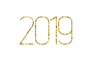 Gold shiny textured numbers 2019 New Year  isolated on a white background. 