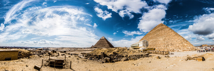 Fototapeta na wymiar Panorama of the area with the great pyramids of Giza, Egypt