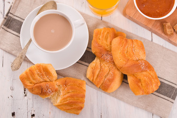 Breakfast with brioches. 