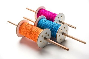 Fikri /Reel/Chakri /Spool with colourful thread or manjha or manja for Kite flying in Indian...
