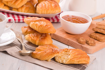 Breakfast with brioches. 