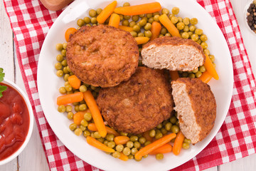 Meatballs on white dish. 