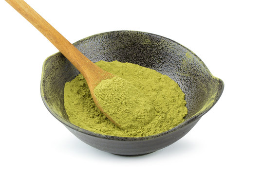 matcha powder green tea isolated on a white background