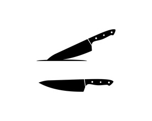 Black Vector Knife Embedded on the Kitchen Illustration Logo Silhouette