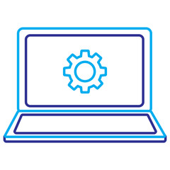 open laptop device with setting on screen vector illustration blue purple line image