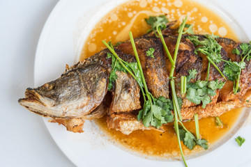 sea bass fried with salty sauce