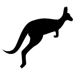 Vector image of a black kangaroo silhouette that jumps on an isolated white background