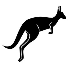 Vector image of a black kangaroo silhouette that jumps on an isolated white background