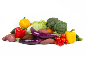 Mixed of Vegetables and Fruits stack isolated on white background.