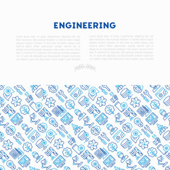 Engineering concept with thin line icons: engineer, electronics, calculations, tools, repair, idea, it server. Modern vector illustration for web page, banner, print media.