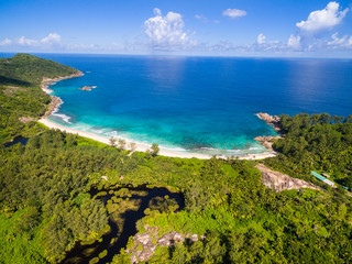 Aerial view: Police Bay, Mahe island, Seychelles