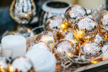 Christmas decoration with illuminated. Artwork. Copy space