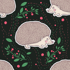 seamless cute hedgehog animal pattern vector illustration