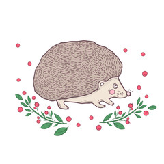 Vector kids Hedgehog with branches for postcards