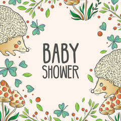 Vector children's postcard with hedgehog baby shower