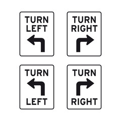 Turn left right arrow traffic road sign set