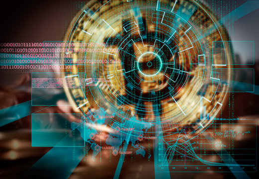Bitcoin background with futuristic hud as synonym of global cryp