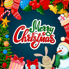 Christmas greeting card, Merry Xmas decorations. Vector
