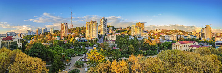 SOCHI, RUSSIA - OCTOBER 5, 2015: City landscape at sunset