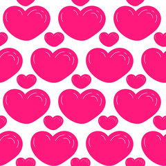 Pink hand drawn smooth doodle hearts seamless pattern