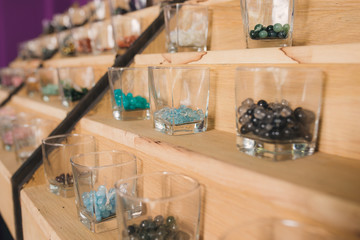 Many different natural stones in jewellery store