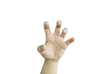 isolated background hand of caucasian man expressive five fingers. image for abstract, body, person, idea, symbol, icon concept
