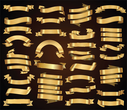 Retro golden ribbons vector collection