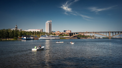 Naklejka premium View of the city Krasnoyarsk from the river